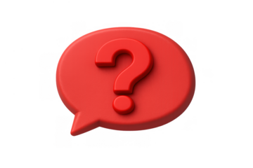 Red 3d question mark speech bubble for help, support, inquiry, faq, uncertainty, and communication concepts