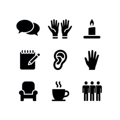Collection of simple black icons for communication and relaxation