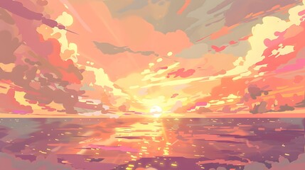 Breathtaking sunset over a calm ocean with the sky