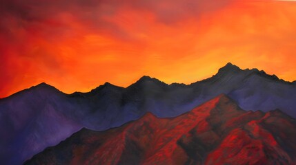 Mountain sunset with jagged peaks outlined in fiery light