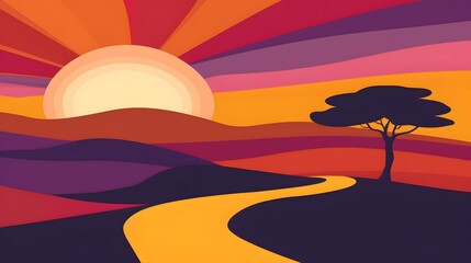 Picturesque countryside sunset with rolling hills