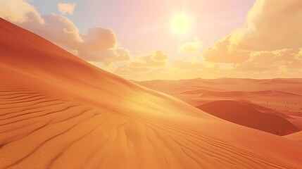 Serene desert sunset the glowing sun sinking behind dunes