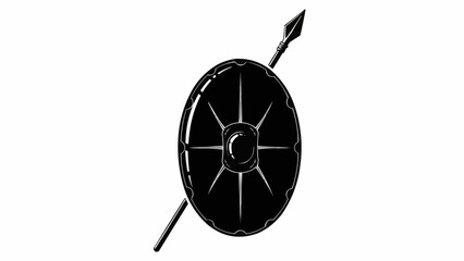 Ancient Greek warrior shield and spear isolated on white background.