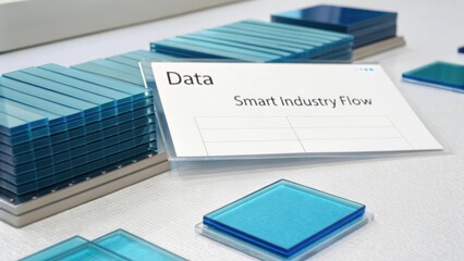 Data Concept With Transparent Blue Layers Displaying Smart Industry Flow in Modern Workspace Setup
