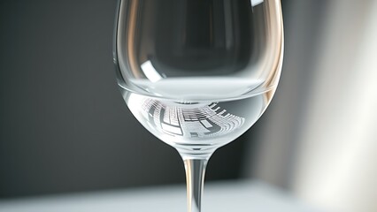 stemware. Crystal white wine glass with elegant stemware in a minimalist closeup composition. bar promotions, beverage menus, designed for food & beverage menus and cafe branding.