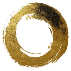 Golden ink circle, textured brushstrokes, uneven edges, isolated on white