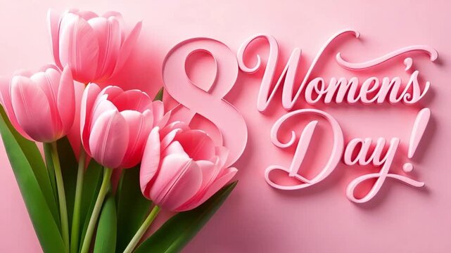 pink tulips and a large decorative number eight for international women's day celebration