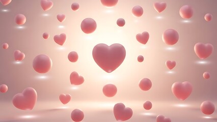 Valentines day podium with pink hearts floating in air