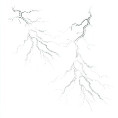 Two jagged lightning strikes, branching and faded gray, on a plain white background