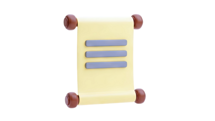3D Rendered Yellow Scroll with Gray Lines and Brown Ends