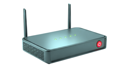 Black Wireless Router with Antennas and LED Indicators