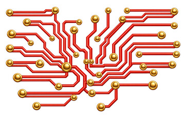 Electronic circuit board connecting data and technology, illustrating digital communication and ai intelligence, transparent background