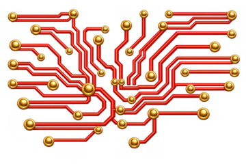 Electronic circuit board connecting data and technology, illustrating digital communication and ai intelligence, transparent background