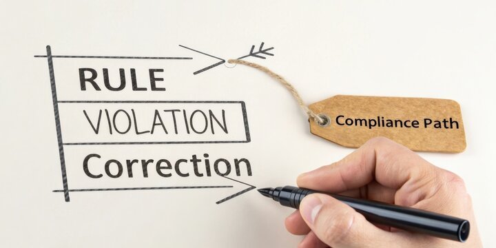 Compliance Pathway to Correct Rule Violations with Hand and Marker Illustrating the Process of Resolution
