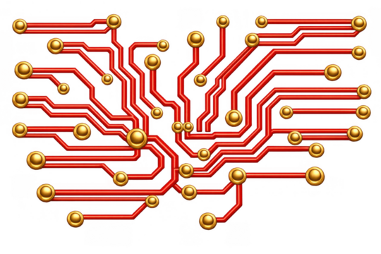 Electronic circuit board connecting data and technology, illustrating digital communication and ai intelligence, transparent background - Powered by Adobe