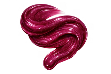 Swirling magenta glitter makeup texture creating a luxurious cosmetic smear, isolated on transparent background