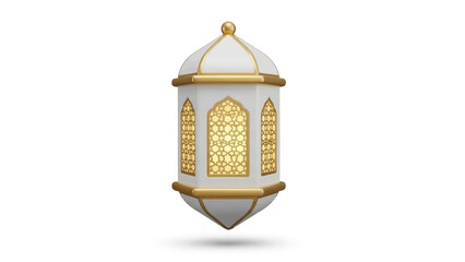 Elegant 3D rendered ornate white and gold lantern, symbolizing light and celebration, ideal for festive decorations and cultural themes on a clean background