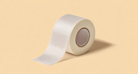 Roll of white tape unspooling on a light orange surface