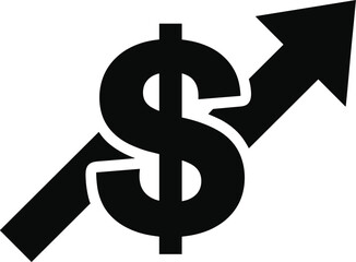 Black dollar sign with arrows pointing up and to the side growth finance