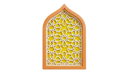 Islamic Geometric Window with Orange Frame