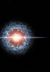 Abstract visualization of the fundamental quantum field, displaying energy fluctuations and subatomic structures in deep space, model, data, invisible