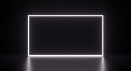 An abstract luminous background showing a glowing white rectangle on a dark gradient. Perfect empty space for design elements or product display, light, frame, ethereal