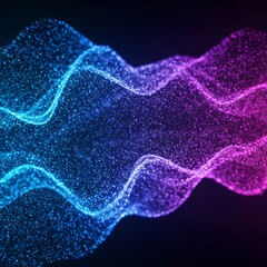 Dynamic background showing an abstract blue and purple energy field with flowing lines and cosmic particles, perfect for scientific themes, matrix, warp, violet