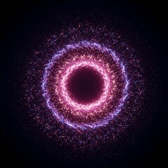 Dynamic flow of vibrant neon particles forming an abstract vortex of electric light energy against a dark futuristic background, illumination, swirl, magenta