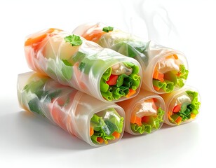 Stack of vibrant spring rolls with vegetables