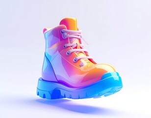 Glossy, cartoon boot with vibrant gradient colors on a white backdrop