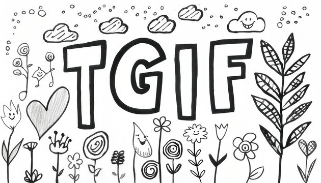 Artistic design of TGIF, Today God Is First, Thank God I'm Forgiven, Thank God It's Friday sayings with cute and unique flowers