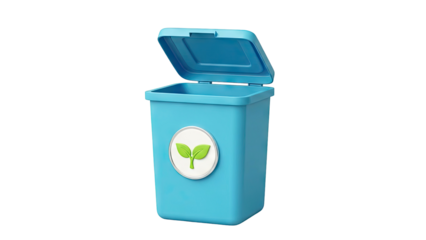 Blue Recycling Bin with Green Leaf Icon
