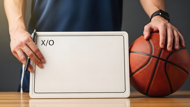 Basketball: Coach Holding Tactics Board With Copy Space