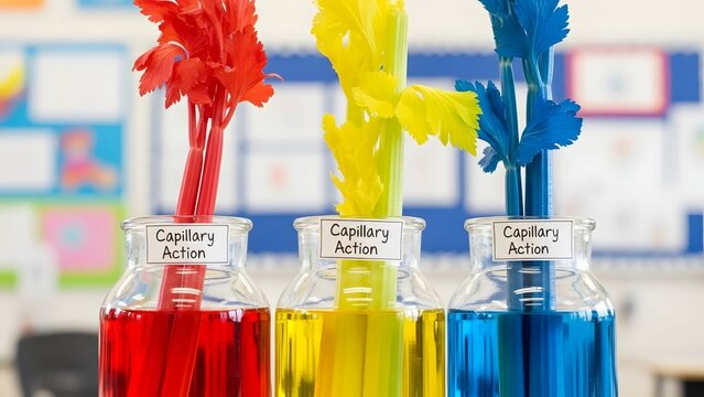 Capillary Action Science Experiment with Colored Water and Celery Stalks
