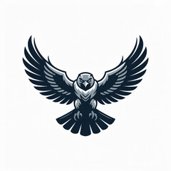 Fototapeta premium Stylized owl with spread wings and sharp eyes in dark blue gradient on white background ideal for esports team logo mascot emblem security badge and modern branding icon for apparel print 