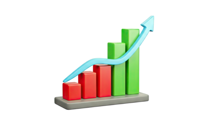3D Bar Chart with Upward Trend Arrow