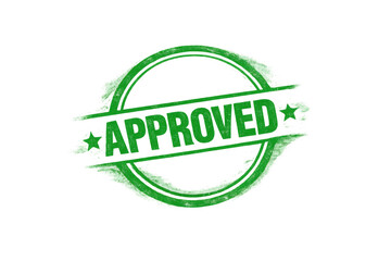 Approved rubber stamp icon showing green text and grunge texture, ideal for representing confirmation, validation, or agreement