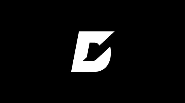 Sleek white uppercase letter D graphic design on a solid black background, modern minimalist alphabetical initial symbol.