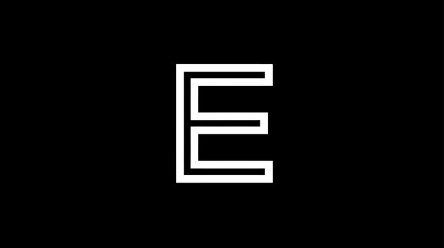 Modern white double line letter E on black background. Stylized alphabet character, geometric initial, monogram, or logo design.