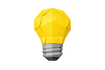 Yellow geometric low poly light bulb rendering an idea, innovation, and creative solution concept