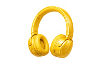Yellow wireless over-ear headphones providing personal audio experience and sound technology, transparent background
