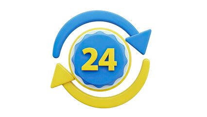 3D Icon: 24 Hour Service with Rotating Arrows
