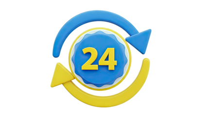 3D Icon: 24 Hour Service with Rotating Arrows