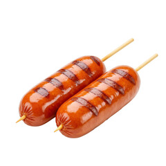 Delicious grilled sausages on wooden skewers perfect for grilling and outdoor events isolated on transparent background