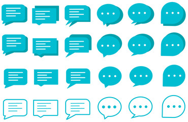 Chat Bubble Icons Set in Flat Blue Style. Set of Chat Message Bubbles Vector Icon. Chatting icons in different styles. Suitable for messaging apps, communication interfaces, social media, etc.