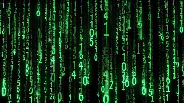 Green binary code streaming down a black background, representing a deep web data flow with a sense of hack or cyber activity.