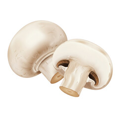 Fresh white button mushrooms isolated for culinary use and healthy eating isolated on transparent background