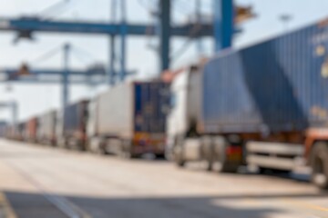 Blurred Background of Blue Sky Over the port with Freight Truck. Blurry Background For Design Projects.