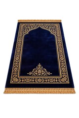 Luxury Navy Blue Velvet Prayer Mat with Gold Embroidery Isolated on White