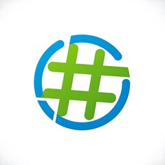 Blue outline partially encircles a green hashtag inside